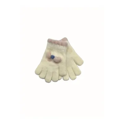 Рукавиці в’язані для дівчинки з малюнком квітки на вік 3-5 років Молочний 15839