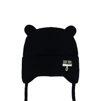 Шапка вязаная с ушками на завязки Кенди Talvi 46-48 Черный