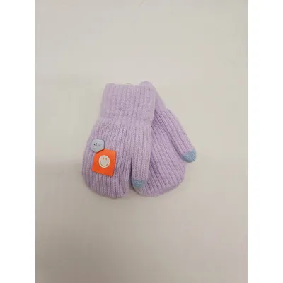Рукавиці варежки в’язані подвійні з нашивкою на вік від 1 до 2 років Лавандовий 11982