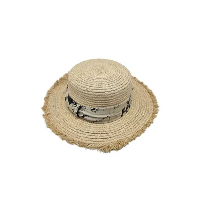 Капелюх солом’яний канотьє з стрічкою Fortune 55-57 Бежевий з молочний S391