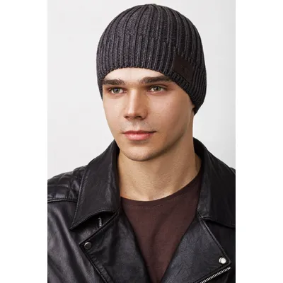 Шапка чоловіча крупної в'язки на флісовій підкладці Canada Cascona 55-58 Темно-сірий