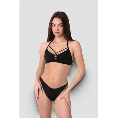 Купальник роздільний трикутниками з шнурівками з тканини в рубчик Marbella ETNA 36 Чорний 12728