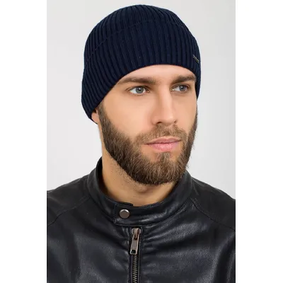 Шапка чоловіча середньої в'язки з манжетом на флісовій підкладці LuckyF Cascona 56-59 Темно-синій