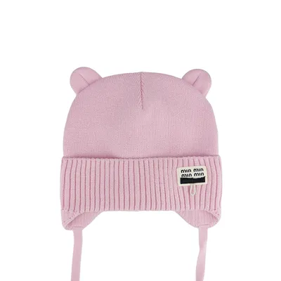 Шапка вязаная с ушками на завязки Кенди Talvi 46-48 Розовый