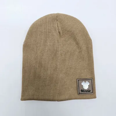 Шапка подвійна для дівчинки з Мінні з трикотажу в рубчик  50-54 Темно-бежевий 13069