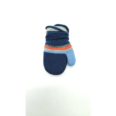 Рукавиці варежки в’язані подвійні у смужки на вік від 1 до 2 років Темно-синій 0672
