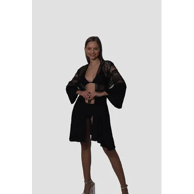 Пляжная накидка с длинными рукавами и ажурным декором SD032 Z. Five 2XL Черный 12667