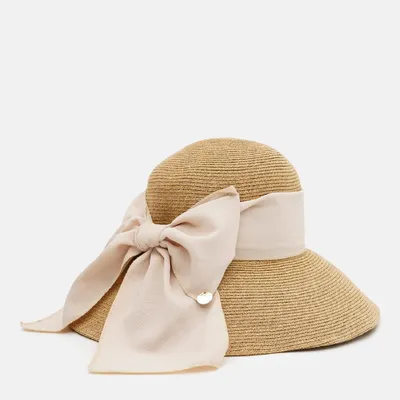 Капелюх клош з стрічкою та бантом Fortune 55-57 Бежевий з кремовим TL15