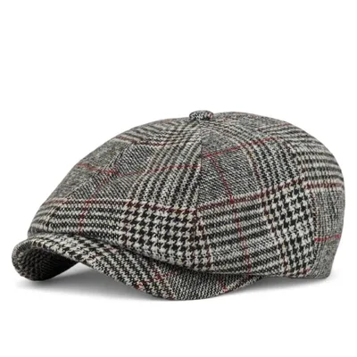 Кепка восьмиклинка хуліганка кашемірова в клітинку Premium VladAltex 58 Темно-сірий 8897-36