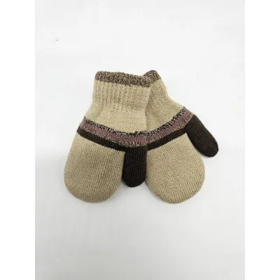Рукавиці варежки в’язані подвійні у смужку на вік від 1 до 2 років Бежевий 0669