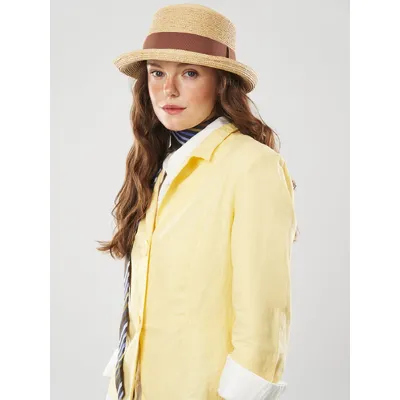 Капелюх канотьє з зігнутими вгору полями Fortune 55-58 Бежевий з коричневим SM385