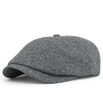 Кепка восьмиклинка хуліганка твідова в дрібну клітинку VladAltex 56 Сірий 664-36