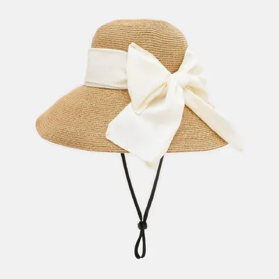 Капелюх клош з стрічкою та бантом Fortune 55-57 Бежевий з молочний TL15