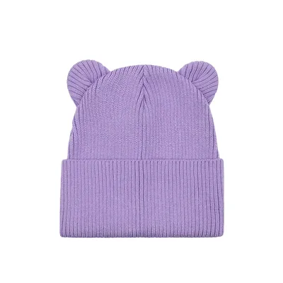 Шапка в’язана одинарна з вушками та відворотом Віккі Talvi 46-48 Бузковий 14684