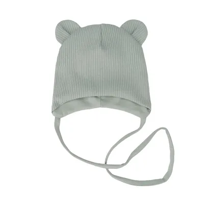 Шапка трикотажная для мальчика с ушками и завязками Михо Talvi 44-466 Оливковый