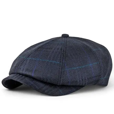Кепка восьмиклинка хуліганка вовняна в клітинку VladAltex 56 Темно-синій