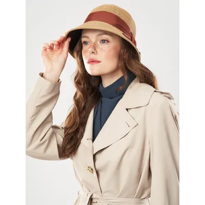 Капелюх клош з стрічкою Fortune 55-57 Бежевий з коричневим SM314