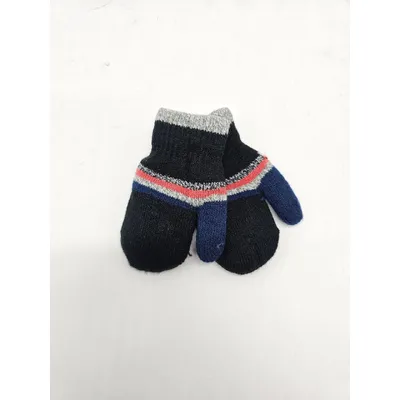 Рукавиці варежки в’язані подвійні у смужки на вік від 1 до 2 років Чорний 0671