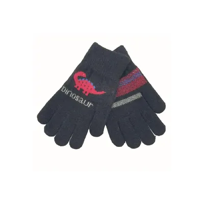 Рукавиці в’язані для хлопчика з малюнком динозавра на вік 5-7 років Чорний 15832