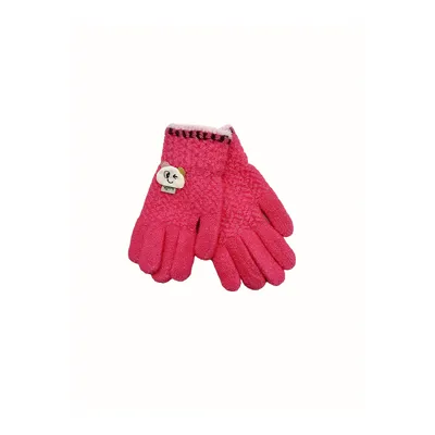 Рукавиці в’язані для дівчинки з нашивкою котика на вік 5-7 років Малиновий 15831