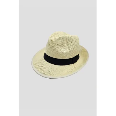 Капелюх класичний формований челентанка з чорною стрічкою Fortune 57-59 Молочний