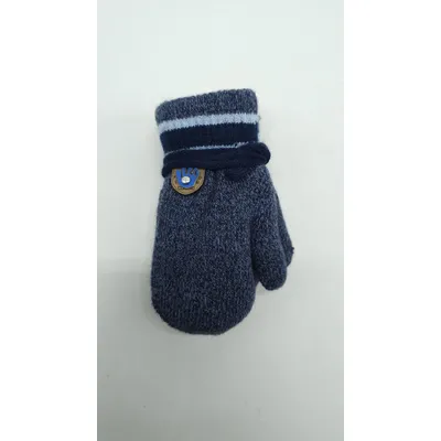 Рукавиці варежки в’язані подвійні з нашивкою на вік від 1 до 2 років Темно-синій 0662