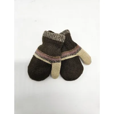 Рукавиці варежки в’язані подвійні у смужку на вік від 1 до 2 років Сірий 0673