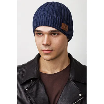 Шапка чоловіча крупної в'язки на флісовій підкладці Canada Cascona 55-58 Джинсовий