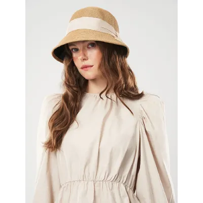 Капелюх клош з стрічкою Fortune 55-57 Бежевий з молочним SM314