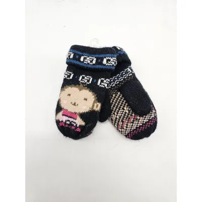 Рукавиці варежки в’язані подвійні з мавпочкою на вік від 2 до 4 років Чорний 18762