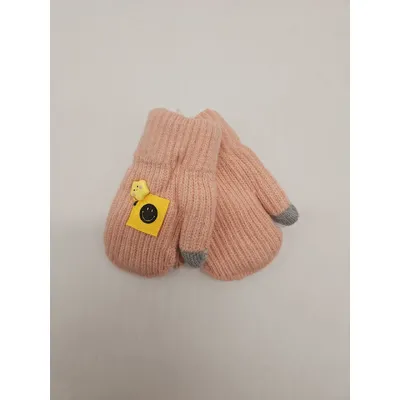 Рукавиці варежки в’язані подвійні з нашивкою на вік від 1 до 2 років Персиковий 11985