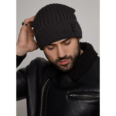 Шапка чоловіча грубої в'язки з манжетом на флісовій підкладці America Unix Cascona 56-59 Темно-сірий