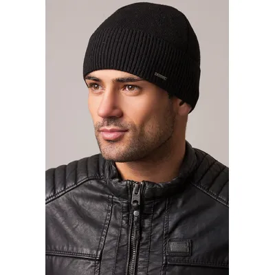 Шапка чоловіча дрібної в'язки на флісовій підкладці Classic Cascona 56-58 Чорний