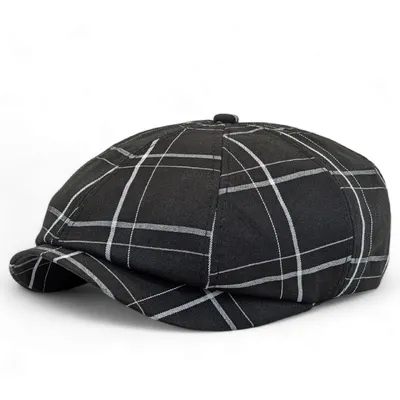 Кепка восьмиклинка хуліганка в клітинку VladAltex 56 Чорний 542-26