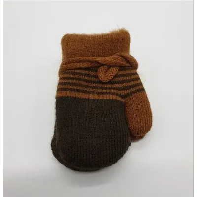 Рукавиці варежки подвійні у смужку на вік від 1 до 6 місяців Коричневий 18749
