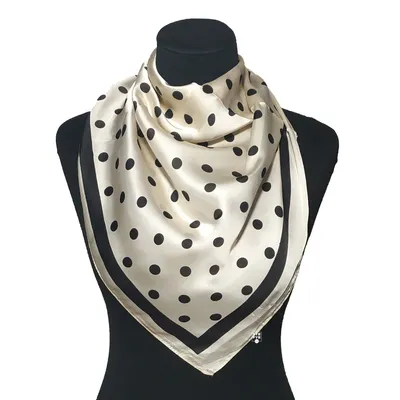 Хустка шовкова з візерунком горошини 90x90см Кремовий