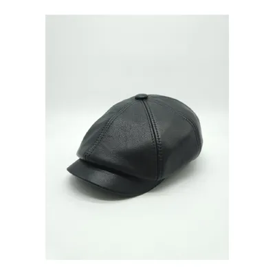 Кепка восьмиклинка хуліганка шкіряна на ніжці CH 55 Чорний Z-3