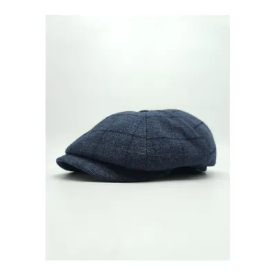 Кепка восьмиклинка хуліганка на ніжці в клітинку CH 55 Темно-синій Z-22/2