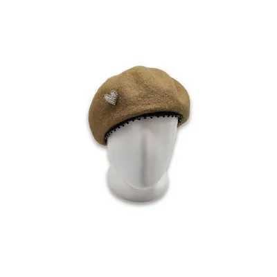 Берет формований вовняний з брошкою та стразами 56-58 Бежевий 15489