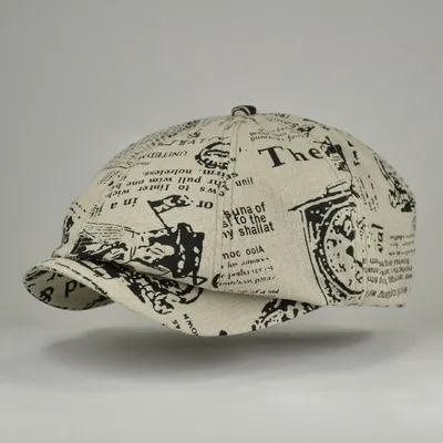 Кепка восьмиклинка хуліганка лляна з принтом Газета VladAltex 56 Бежевий 9219-6