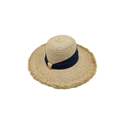 Капелюх солом’яний з стрічкою та бахромою Fortune 54-57 Бежевий з темно-синім S396