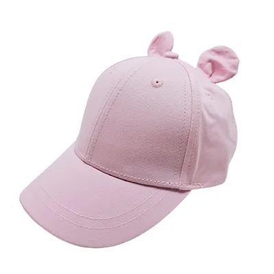 Бейсболка для дівчинки з вушками та вишитою мишкою 48 Рожевий 13122