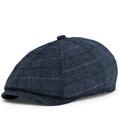 Кепка восьмиклинка хулиганка NewsBoy  cap шерстяная в клетку VladAltex 52 Темно-синий 6329-26