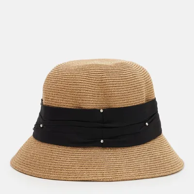 Капелюх клош з стрічкою та стразами Fortune 55-57 Бежевий з чорним SM144