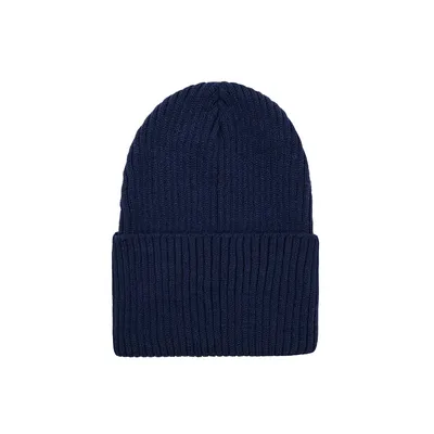 Шапка однотонна з відворотом з одинарної в’язки в рубчик Фрід Talvi 52-54 Темно-синій 14679