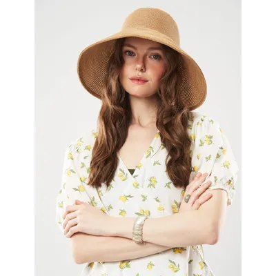 Капелюх широкополий клош з стрічкою Fortune 55-57 Бежевий з коричневим SM234