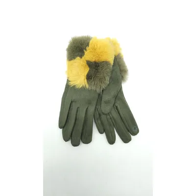 Рукавиці жіночі зі штучної замші та хутром на манжеті Paidi one size Хакі