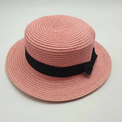 Капелюх канотьє з чорною стрічкою та бантом Fortune 55-56 Персиковий