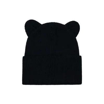 Шапка в’язана одинарна з вушками та відворотом Віккі Talvi 46-48 Чорний 14685