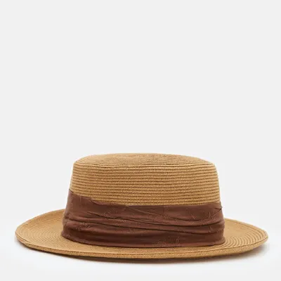 Капелюх солом’яний канотьє зі стрічкою Fortune 55-58 Бежевий з кавовим SM199